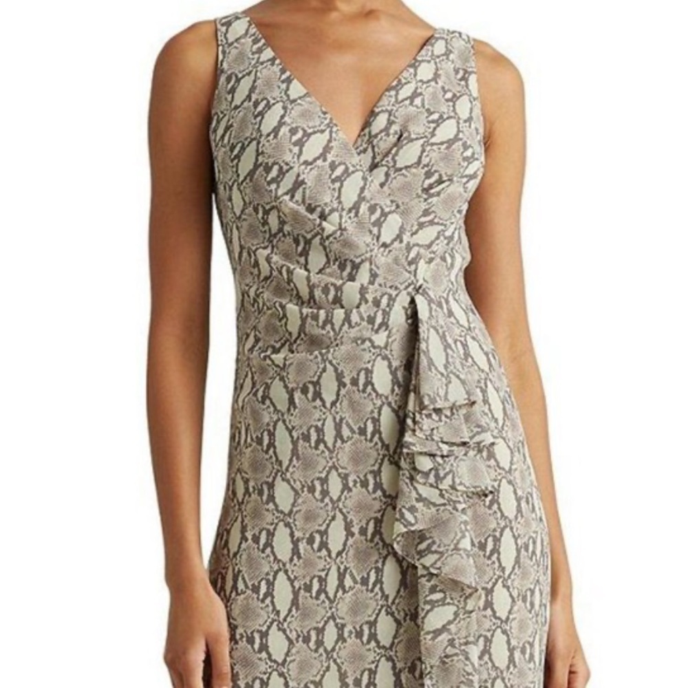 $25 Christmas sale Lauren Ralph Lauren Womens Ruffled Print Sheath Dress Grey,